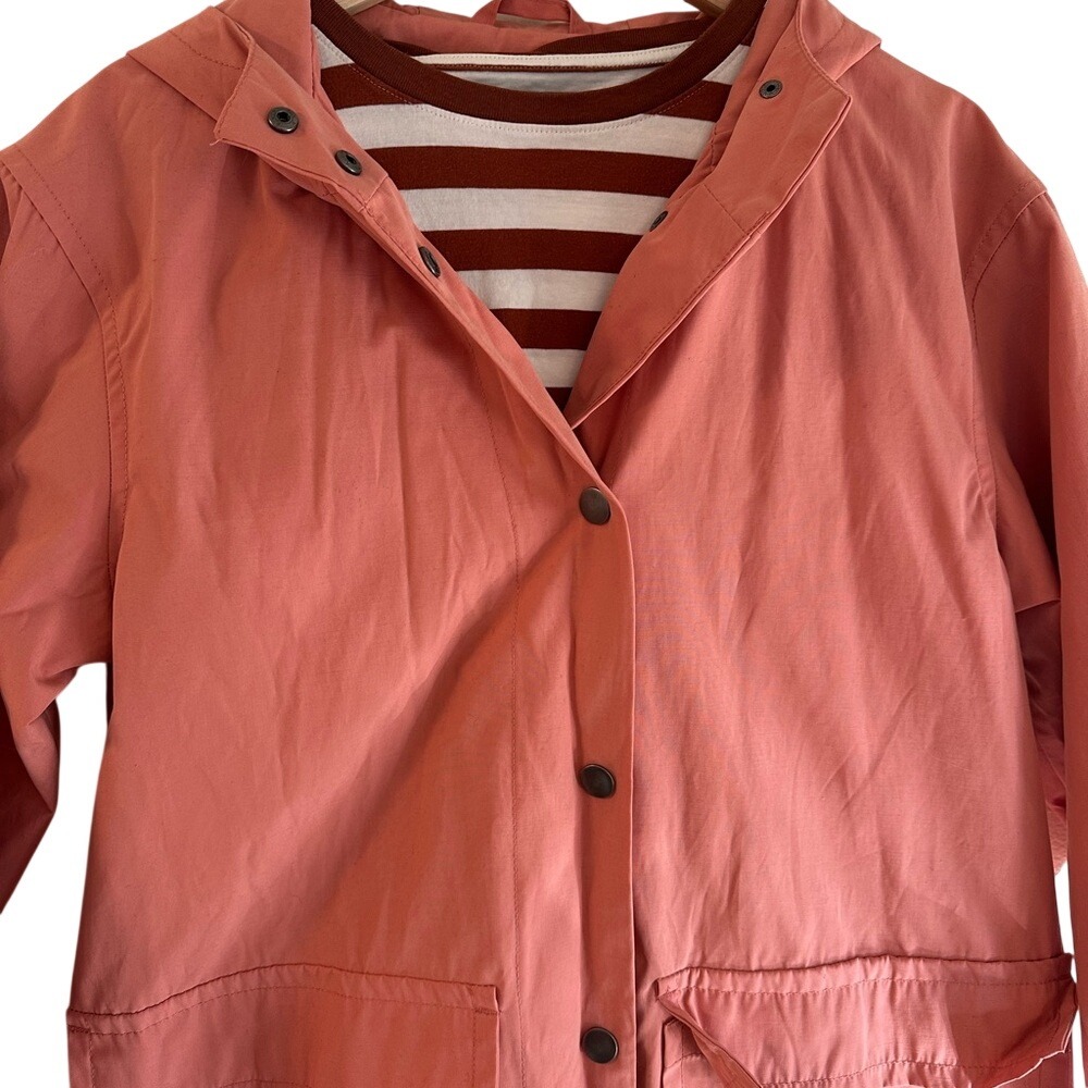 Womens‎ Coral Pink Hooded Raincoat Jacket Lightweight Casual Everyday Outerwear - Picture 4 of 5